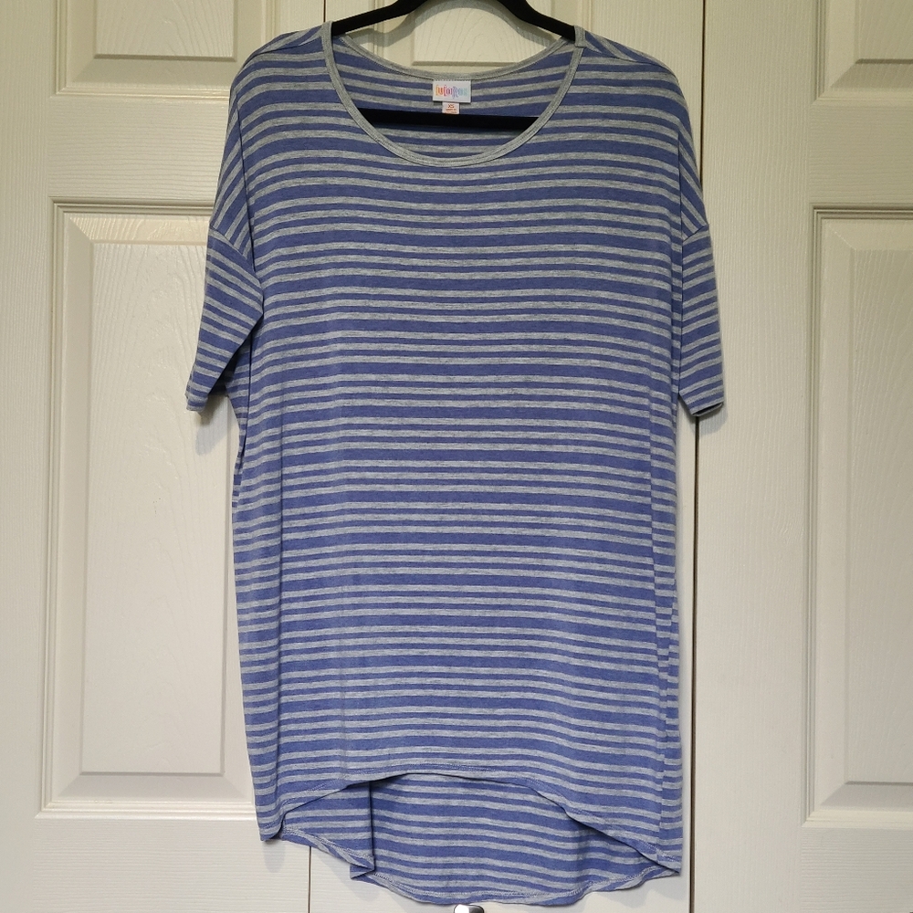 Periwinkle Blue & Grey Striped Tunic T-Shirt LuLaRoe Irma XS Oversized Stretchy